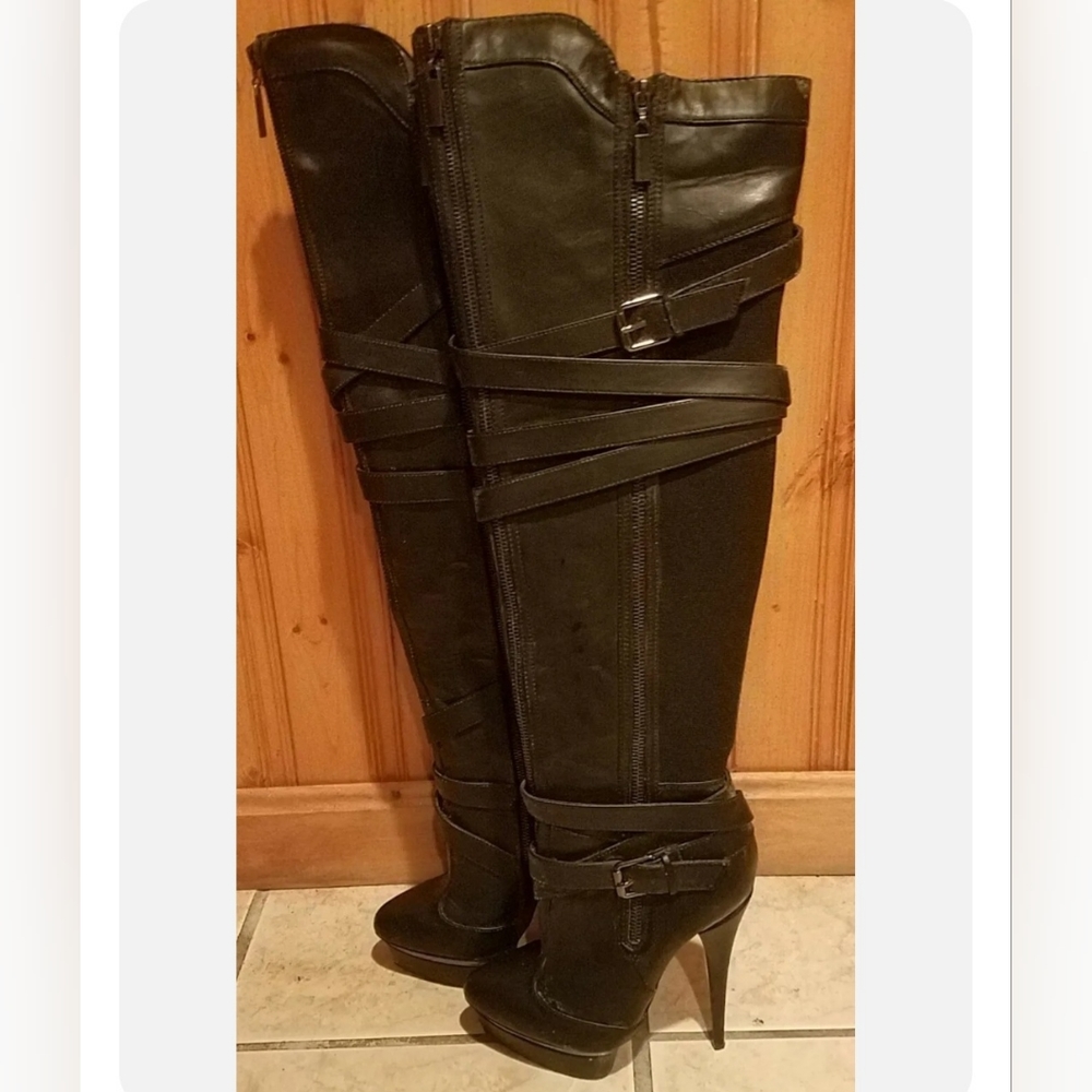 Wild Pair DorothyWP Black Faux Leather Knee High Zipper Boots 6.5M